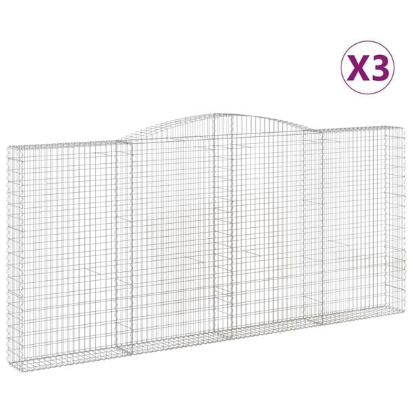 vidaXL Paniers &agrave; gabions arqu&eacute;s 3 pcs 400x30x180/200 cm Fer galvanis&eacute;