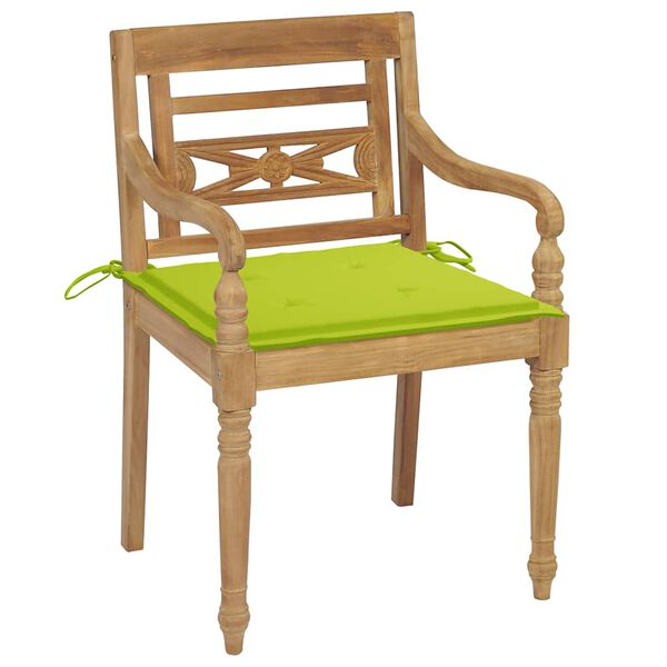 vidaXL Chaises Batavia lot de 2 coussins vert vif Bois de teck massif