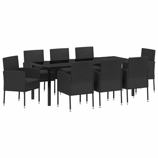 vidaXL Ensemble de salle &agrave; manger pour jardin 9 pcs Noir polyrotin