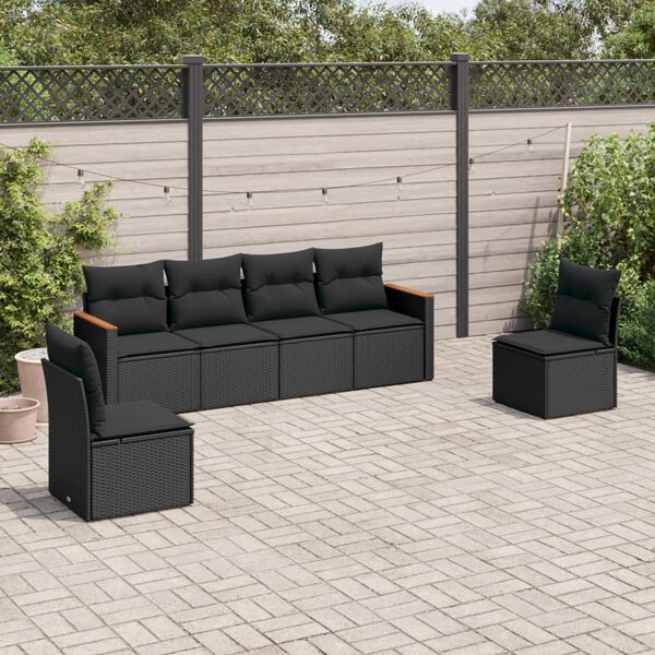 vidaXL Salon de jardin 6 pcs avec coussins noir r&eacute;sine tress&eacute;e