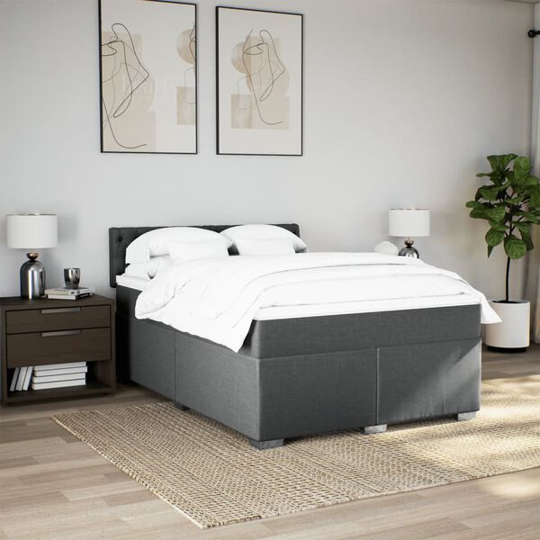 vidaXL Sommier &agrave; lattes de lit avec matelas Gris fonc&eacute; 140x190cm Tissu