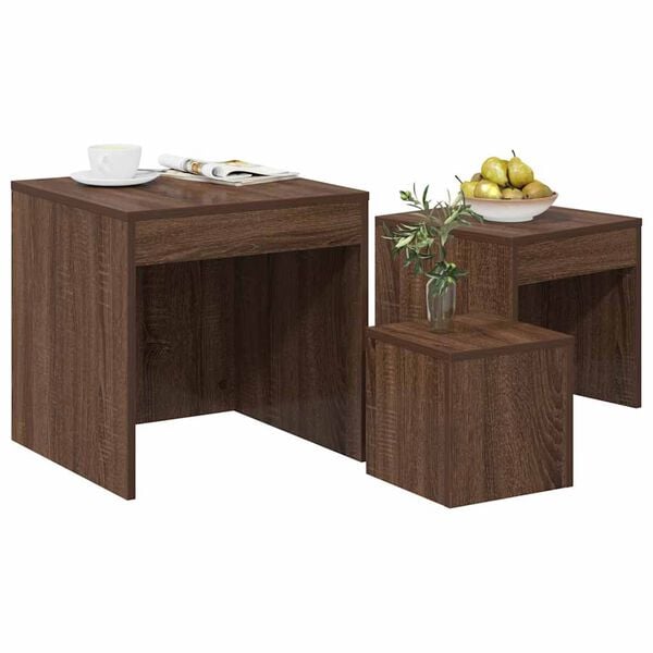 vidaXL Tables gigognes 3 pcs Ch&ecirc;ne marron Bois d'ing&eacute;nierie