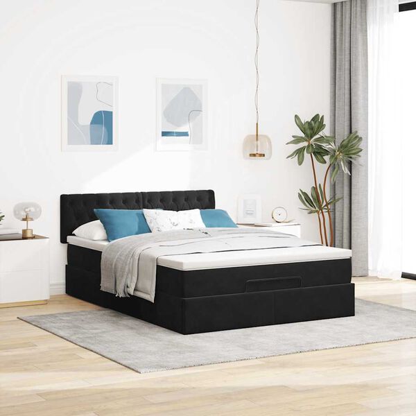 VidaXL Cadre de lit ottoman avec matelas noir 140x200 cm velours