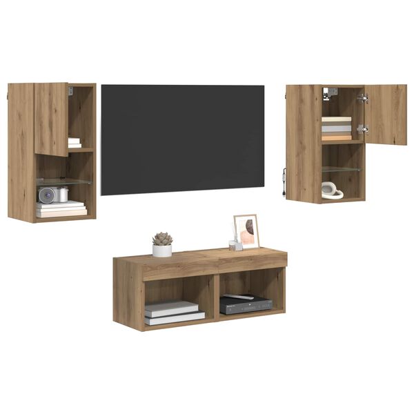vidaXL Meubles TV muraux 4 pcs Ch&ecirc;ne artisanal Bois d'ing&eacute;nierie