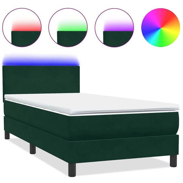 vidaXL Sommier &agrave; lattes de lit et matelas et LED vert fonc&eacute; 80x220 cm velours