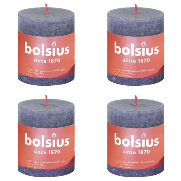 Bolsius Bougies pilier rustiques Shine 4 pcs 80x68 mm Bleu crépuscule