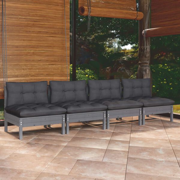 vidaXL Canap&eacute; 4 places de jardin avec coussins anthracite Bois de pin