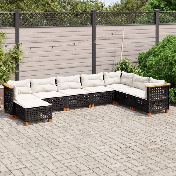 vidaXL Salon de jardin 8 pcs avec coussins noir r&eacute;sine tress&eacute;e
