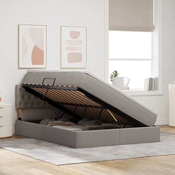 vidaXL Lit avec rangement et LED avec matelas Taupe 140 x 200 cm tissu