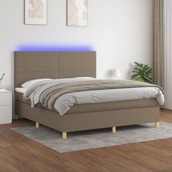 vidaXL Sommier &agrave; lattes de lit et matelas et LED Taupe 160x200cm Tissu