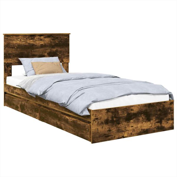 vidaXL Lit de Rangement Ch&ecirc;ne fum&eacute; 90 x 190 cm Bois d'ing&eacute;nierie