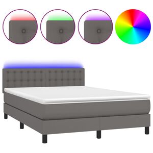 vidaXL Sommier &agrave; lattes de lit avec matelas et LED Gris 140x200 cm