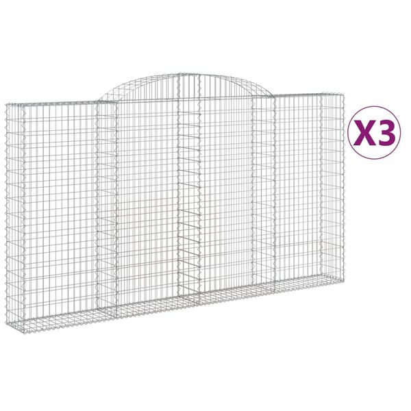 vidaXL Paniers &agrave; gabions arqu&eacute;s 3 pcs 300x30x160/180 cm fer galvanis&eacute;