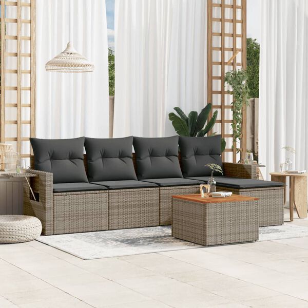 vidaXL Salon de jardin 6 pcs avec coussins gris r&eacute;sine tress&eacute;e