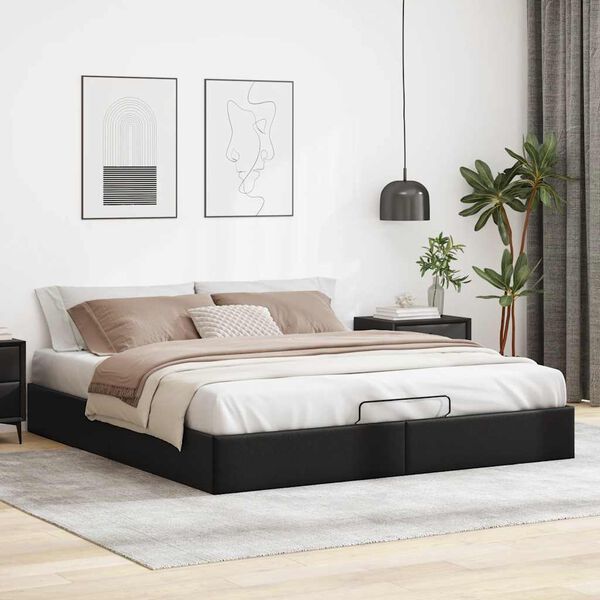 vidaXL Cadre de lit ottoman sans matelas noir 200x200 cm similicuir