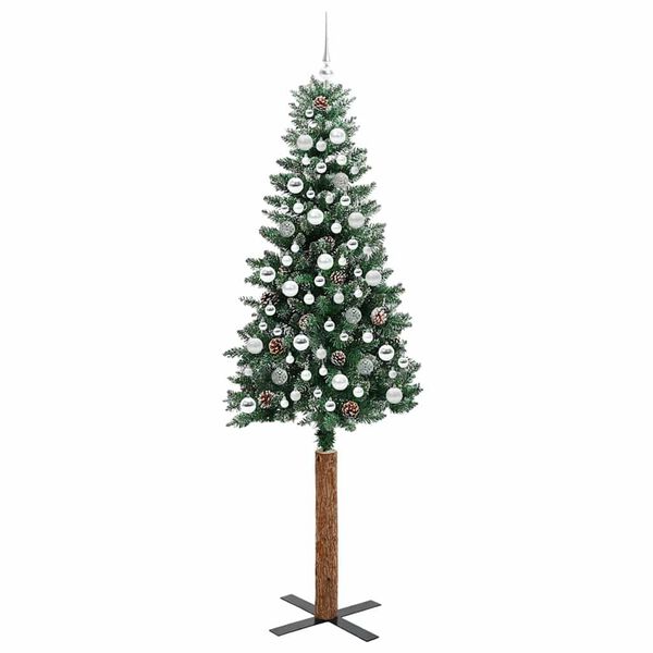 vidaXL Sapin de Noël mince Vert 210 cm PVC et bois de pin massif