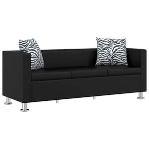 vidaXL Canap&eacute; &agrave; 3 places cuir artificiel noir