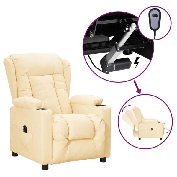 vidaXL Fauteuil inclinable &eacute;lectrique Cr&egrave;me Similicuir