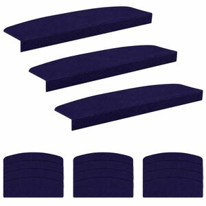 vidaXL Tapis d'escalier 15 pc 65 x 21 x 4 cm Bleu Polyester demi-rond