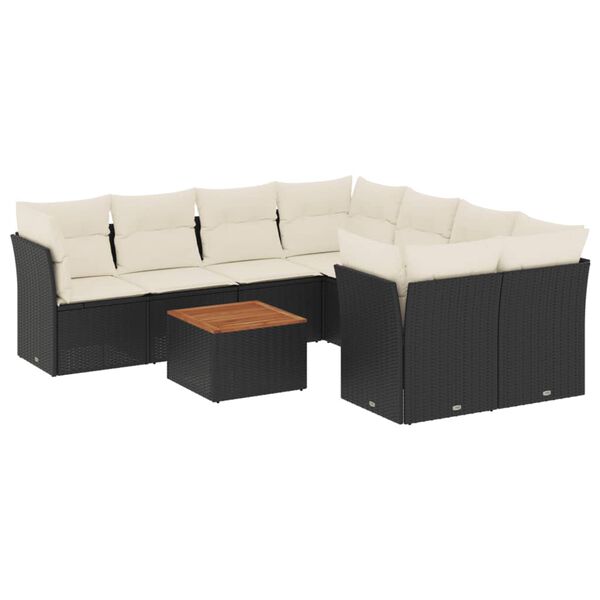 vidaXL Salon de jardin 9 pcs avec coussins noir résine tressée
