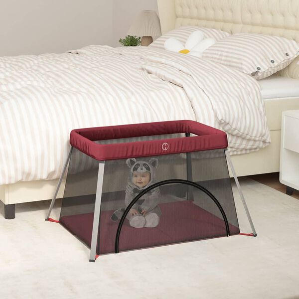 vidaXL Parc pour bébé avec matelas Rouge Tissu de lin