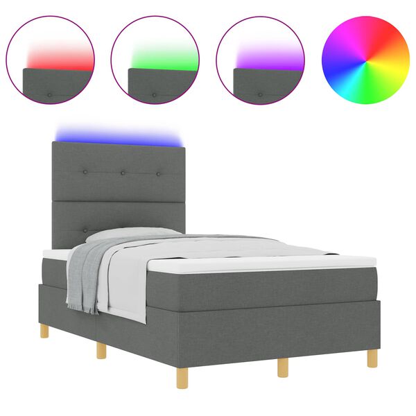vidaXL Lit &agrave; ressort LED avec matelas Gris fonc&eacute; 120 x 200 cm tissu
