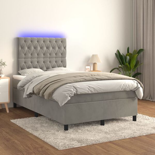 vidaXL Sommier &agrave; lattes de lit matelas et LED Gris clair 120x200 cm