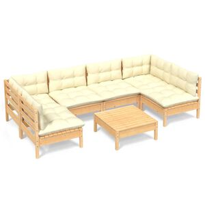 vidaXL Salon de jardin 7 pcs avec coussins cr&egrave;me bois de pin massif