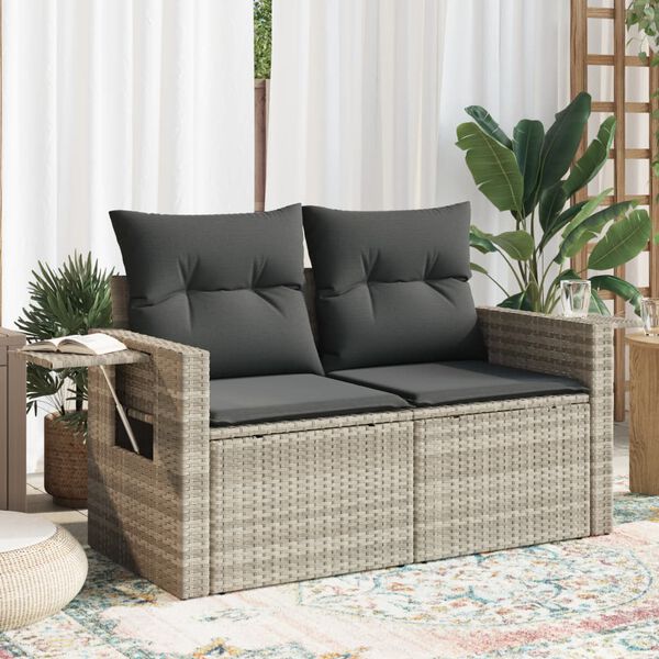 vidaXL Canap&eacute; de jardin 2 places et coussins gris clair r&eacute;sine tress&eacute;e