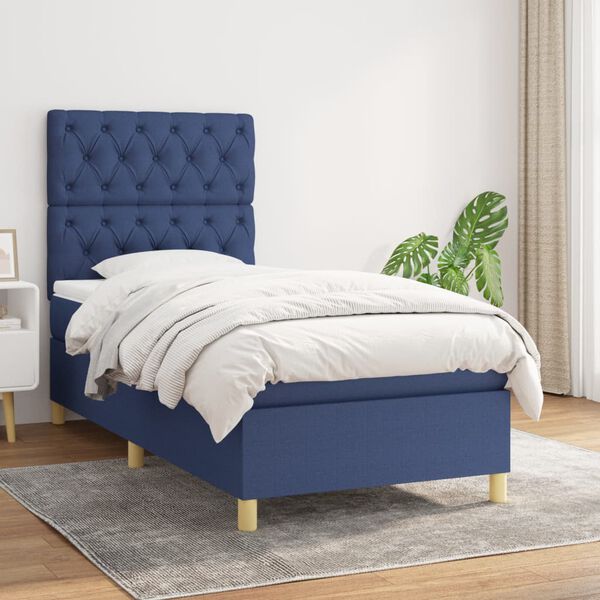 vidaXL Sommier &agrave; lattes de lit avec matelas Bleu 80x200 cm Tissu