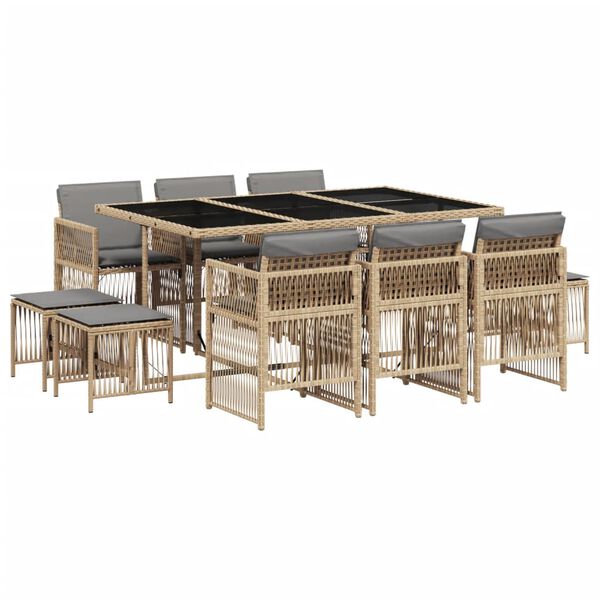 vidaXL Ensemble &agrave; manger de jardin et coussins 11 pcs m&eacute;lange beige