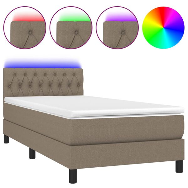 vidaXL Sommier &agrave; lattes de lit avec matelas LED Taupe 100x200 cm Tissu