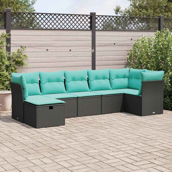 vidaXL Salon de jardin 7 pcs avec coussins noir r&eacute;sine tress&eacute;e