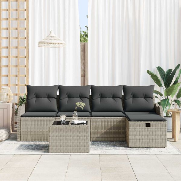 vidaXL Ensemble de canapé de jardin 6 pcs Gris clair Poly rotin