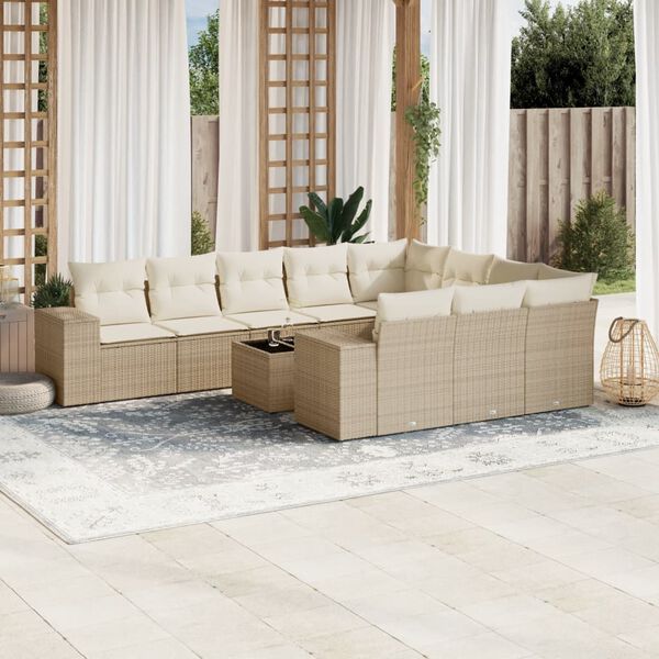 vidaXL Salon de jardin 11 pcs avec coussins beige r&eacute;sine tress&eacute;e