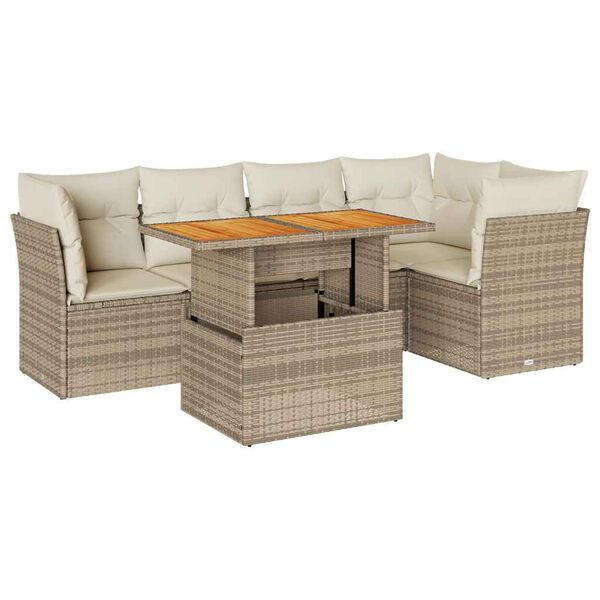 vidaXL Salon de jardin avec coussins 6 pcs beige r&eacute;sine tress&eacute;e