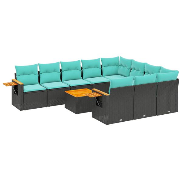 vidaXL Salon de jardin 11 pcs avec coussins noir r&eacute;sine tress&eacute;e