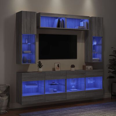 vidaXL Ensemble de meubles TV muraux 6pcs et lumières LED sonoma gris