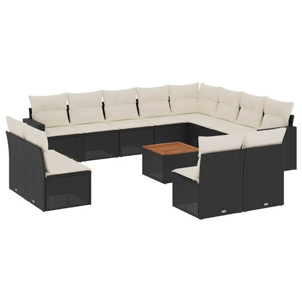 vidaXL Salon de jardin avec coussins 13 pcs noir r&eacute;sine tress&eacute;e