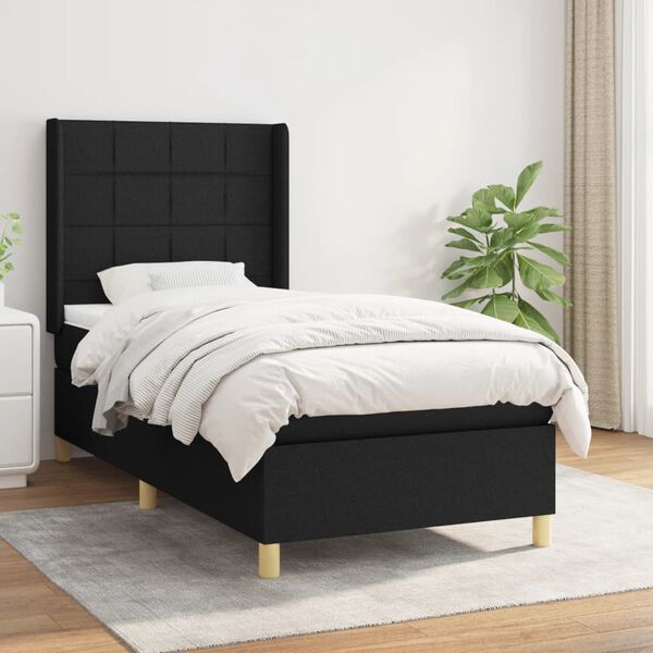 vidaXL Sommier &agrave; lattes de lit avec matelas Noir 100x200 cm Tissu
