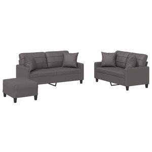 vidaXL Ensemble de canap&eacute;s 3 pcs avec coussins gris similicuir