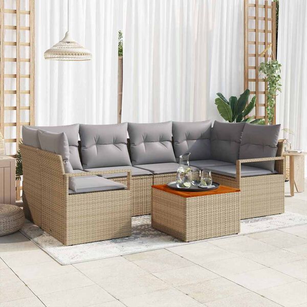 vidaXL Ensemble de canapé de jardin 7 pcs Beige Poly rotin