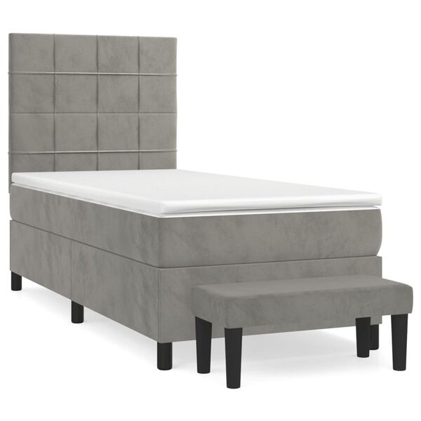 vidaXL Sommier &agrave; lattes de lit et matelas Gris clair 90x200 cm Velours