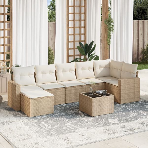 vidaXL Salon de jardin avec coussins 8 pcs beige r&eacute;sine tress&eacute;e