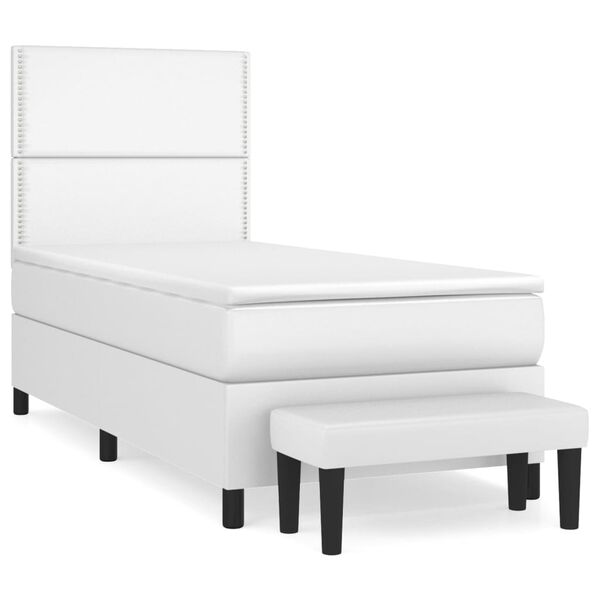 vidaXL Sommier à lattes de lit avec matelas Blanc 100x200cm Similicuir