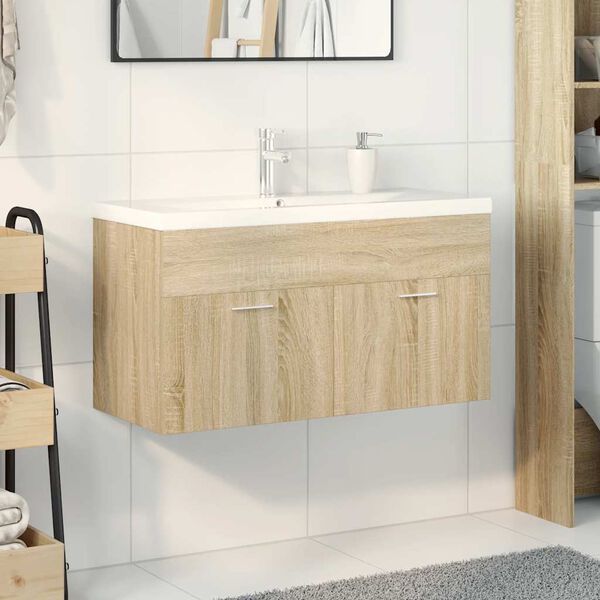 vidaXL Armoire lavabo de salle de bain et bassin intégré chêne sonoma