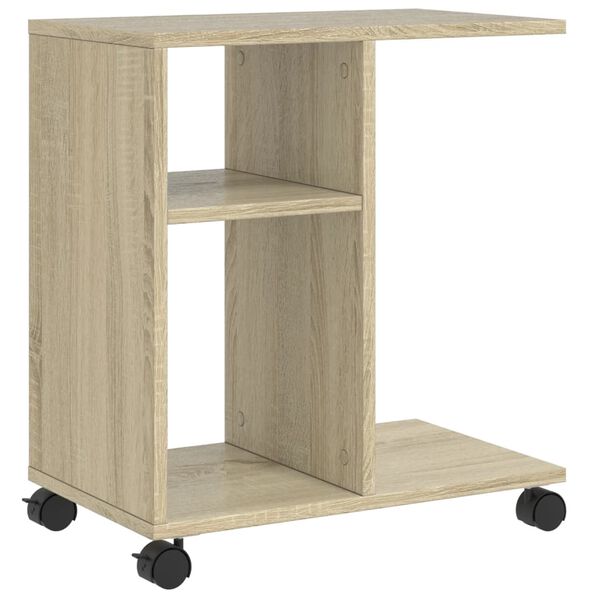 vidaXL Table d'appoint avec roues ch&ecirc;ne sonoma bois d'ing&eacute;nierie