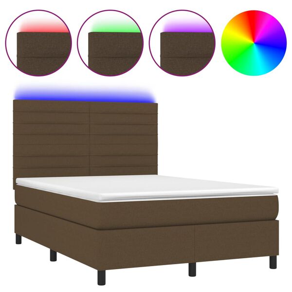 vidaXL Sommier &agrave; lattes de lit matelas et LED Marron fonc&eacute; 140x190 cm