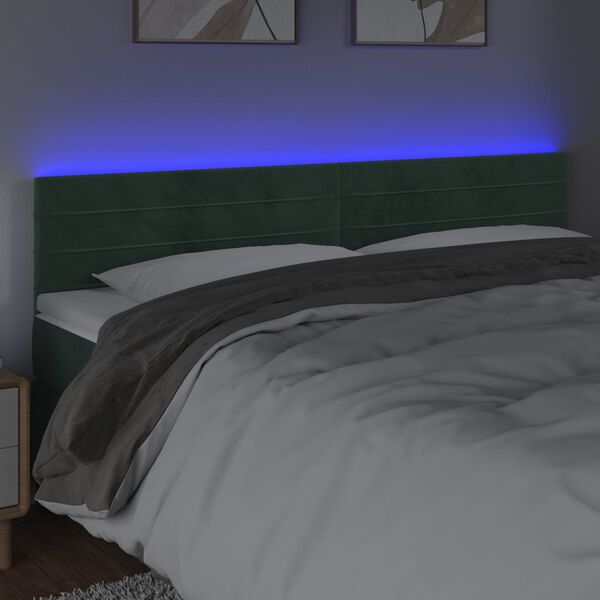 vidaXL Tête de lit à LED Vert foncé 200x5x78/88 cm Velours