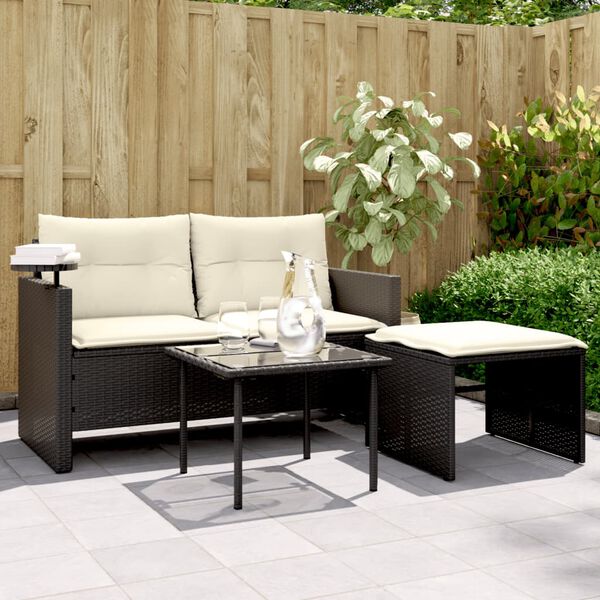vidaXL Salon de jardin 3 pcs avec coussins noir r&eacute;sine tress&eacute;e